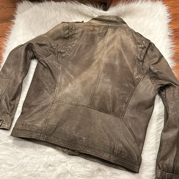 Cole Haan RARE Leather Lambskin gray/black distressed jacket men’s M pre-owned. - Picture 9 of 14